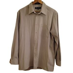 Brandini Beige Long Sleeve‎ Soft Comfort Dress Professional Button Up Shirt - L